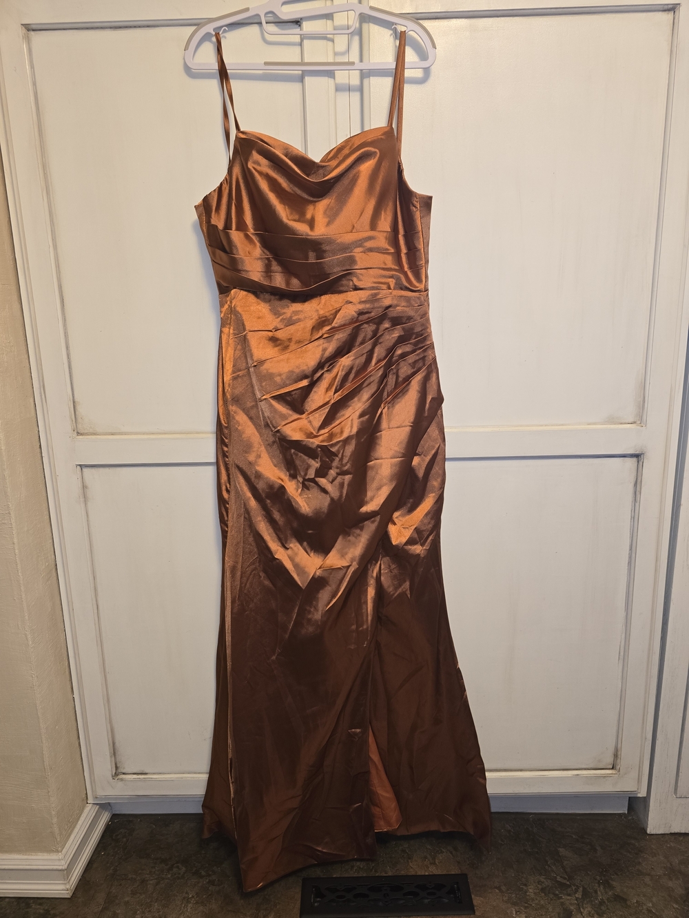 Satin Cowl Neck Slip Dress in Copper